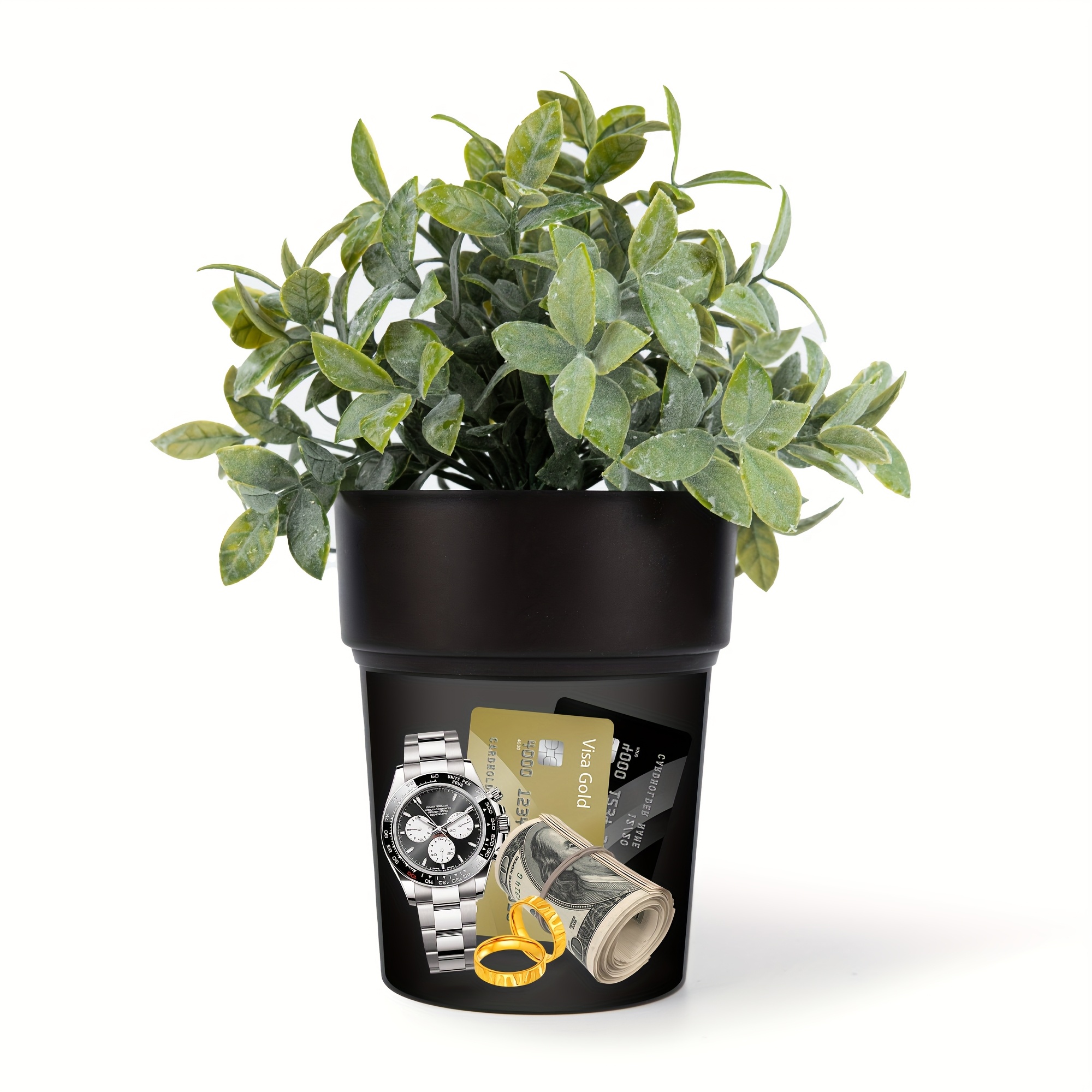 Flower Pot Diversion Safe With Key Lock – Hidden Storage Box With False Bottom & Plastic Top, Secret Safe For Keys, Cash, Jewelry (Black)