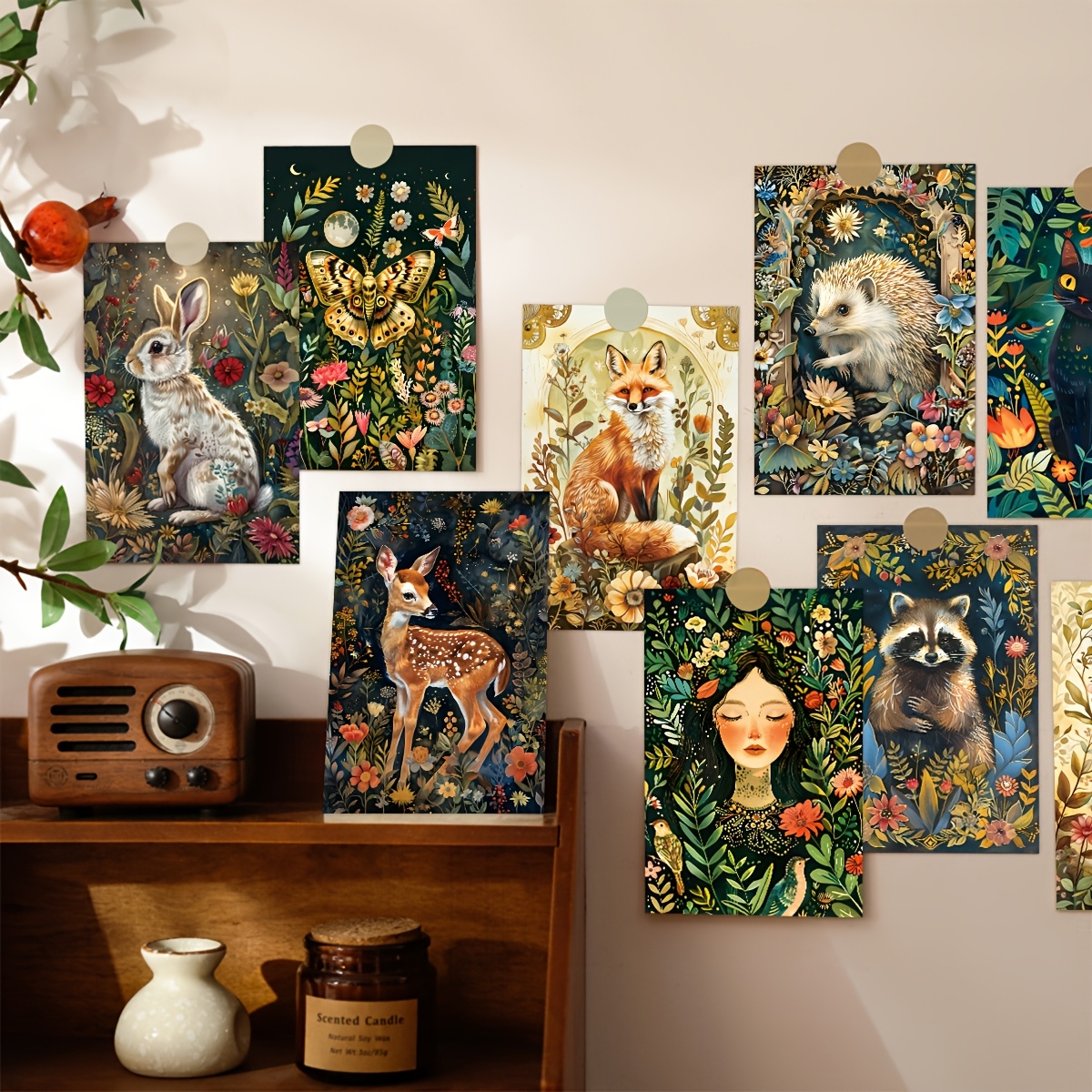 

12pcs Vintage Floral Animal Painting Postcard, Poster Floral Animal Decorative Wall Collage Kit, , For Bedroom Living Room Wall Decoration