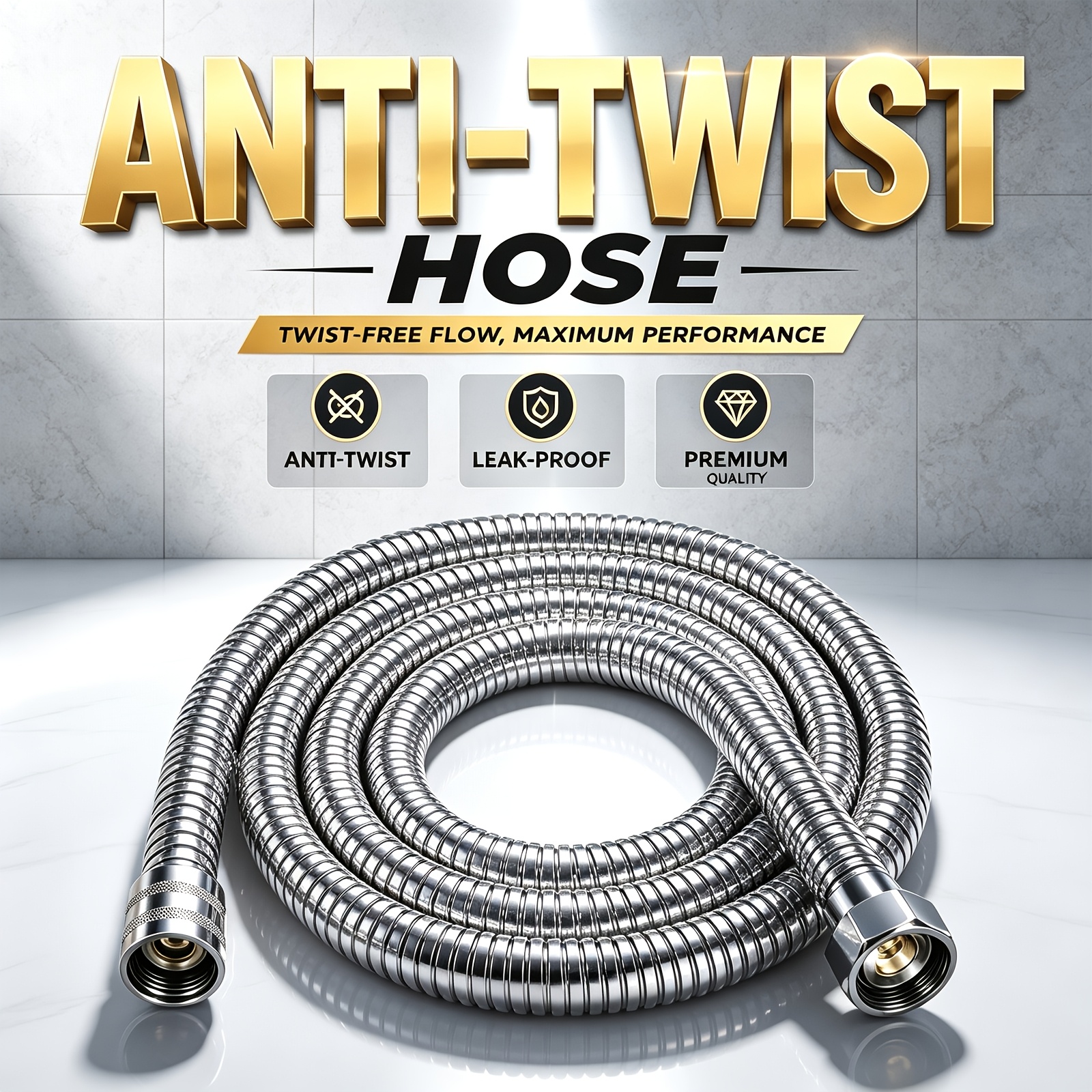 Flexible Anti-Twist Shower Hose, Leak-Proof Replacement Pipe