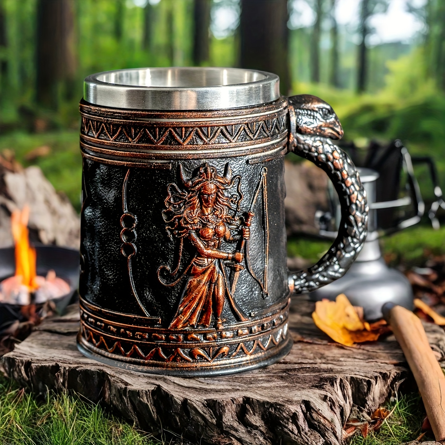 medusa greek mythology stainless steel beer mug with resin accents - insulated non-slip oval cup for coffee, beer & wine - reusable gift for halloween, christmas,  , mother’s day, festive drinkware, medusa design,   material, holiday decor, medusainspired design, hand wash only, themed drinkware, collectors item details 9