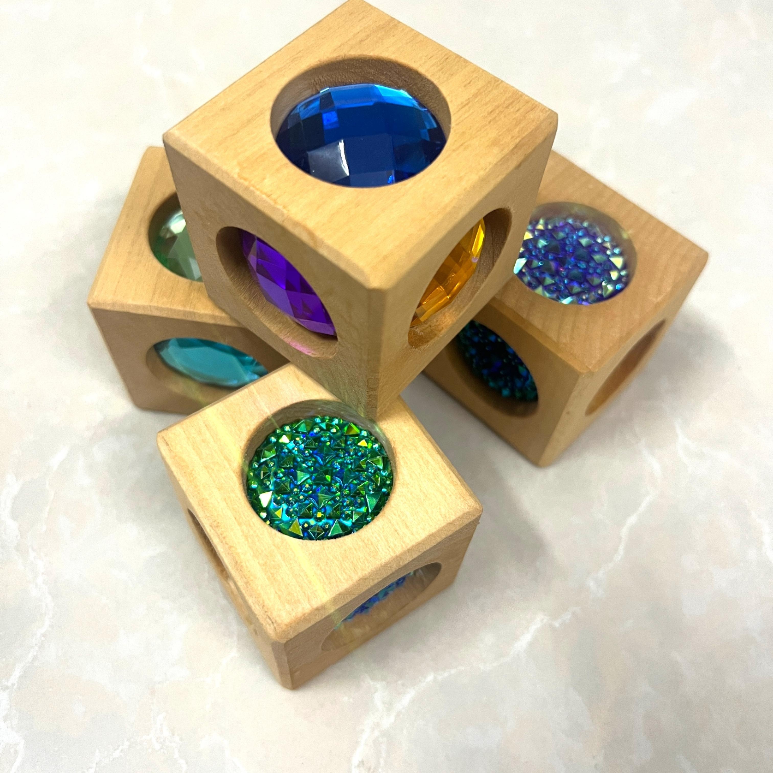 Extra-large Six-sided Acrylic Gemstone Inlaid Wooden Building Blocks