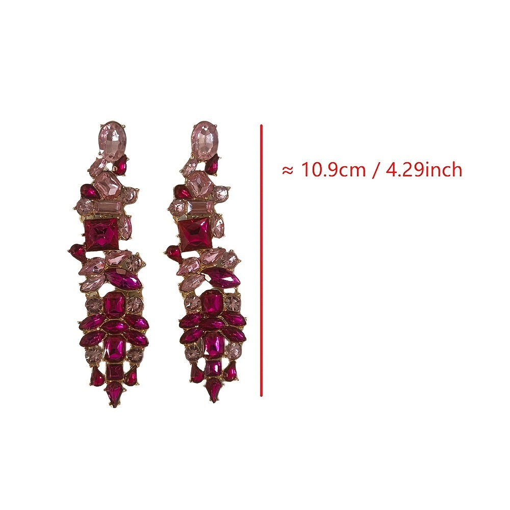 Women's Long Elegant Geometric Earrings with Multicolor Zirconia
