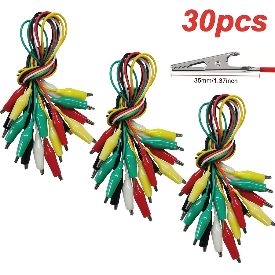 TEMU 30pcs Alligator Clips Electrical, 50cm Crocodile Test Leads With Test Probes, 5 Colors 35mm Double-ended Jumper Wires With Alligator Clips For