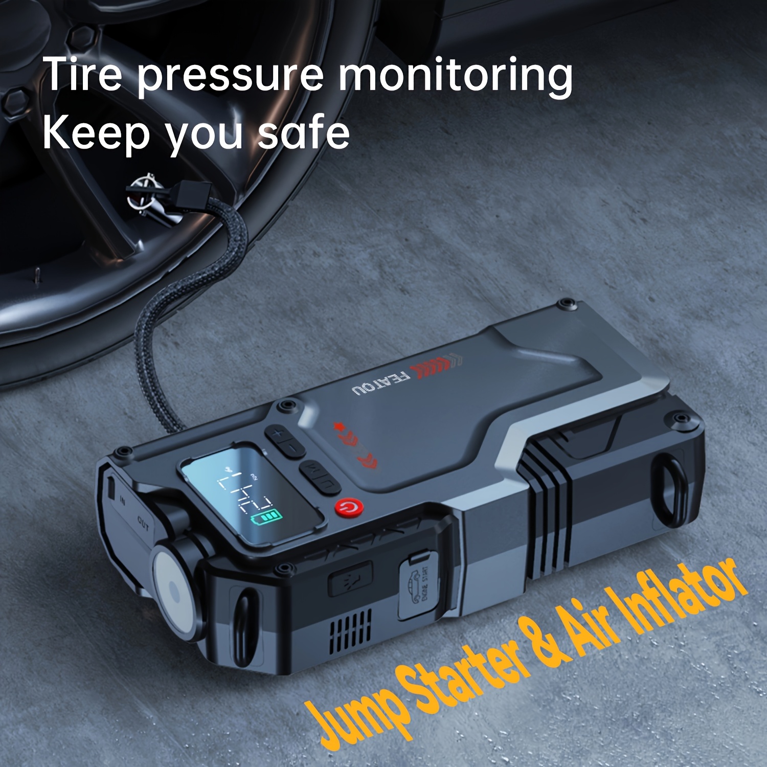 TEMU 5000a Car Portable Wireless Air Compressor Jump Starter With Air Compressor, 5000a Optional, Car Battery Charger Portable For 12v (8.5l Gas/7.0l