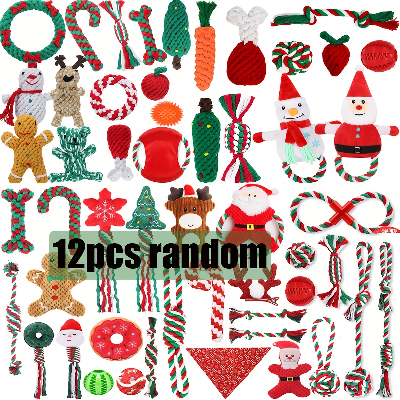 TEMU 3/5/8/12pcs Random Christmas Dog Chew Toys, Santa Puppy Teething Chew Toys With Adorable Squeaky Toys, Training Ball, Christmas Toys Dog Gifts