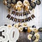 30. urodziny dekoracje mieszane koloru, 32in emulsja balony czarno złote, banner na urodziny, do dekoracji 30. urodzin