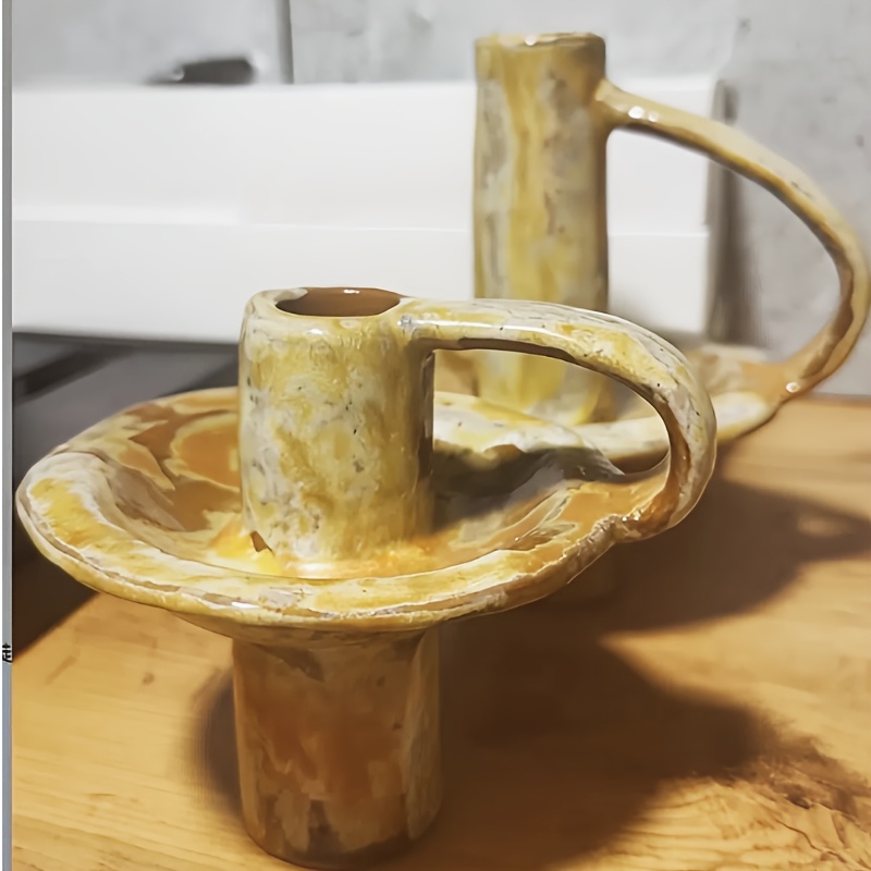 Handcrafted Retro Ceramic Candlesticks with Kiln Texture and Transformation Techniques, Durable and Beautiful, Suitable for Home and Homestay Use, Helping to Create a Warm Atmosphere