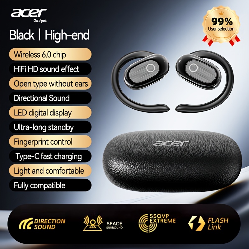 Image of [acer 2025 New Model] Tws Wireless Earphones, Heavy Stereo + Call Noise Reduction, Ultra-long , Sports Running Ear-hook Style, Ear Hook Design, Low Latency , Hifi Sound, Lightweight , Classic Retro