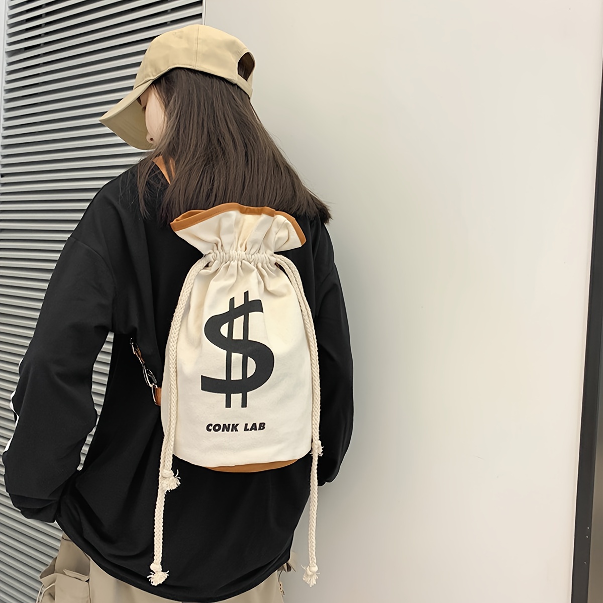

1pc Versatile Canvas Backpack, Simple Casual Outdoor Drawstring Backpack