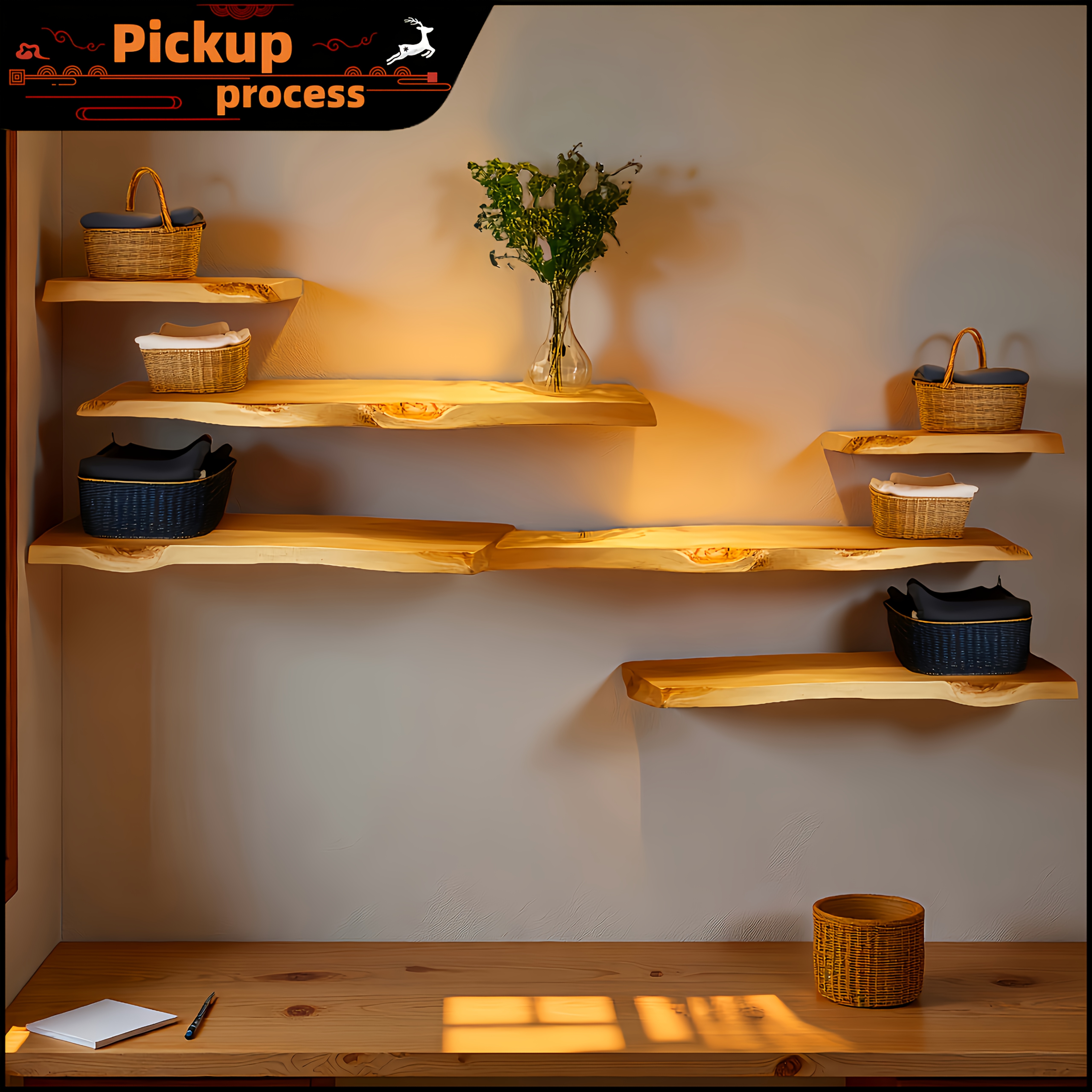 Cedar Solid Wood Handmade Floating Shelf with Natural Wood Grain and Hand-sanded Natural Edges. Large Floating Shelf, Suitable for Guesthouses, Farmhouses, Living Rooms, Kitchens, Bathrooms, and Bedrooms. Pre-drilled Holes for Easy Installation.