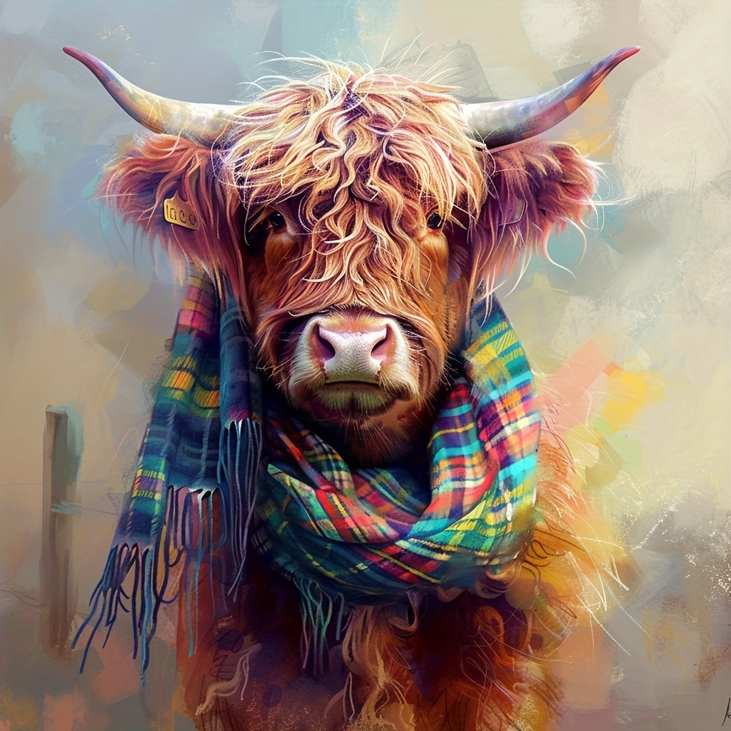 

Highland Cow Diamond Painting Kit 40cm Round Acrylic Diamonds, 5d Diy Animal Themed Art Kit For Beginners, Full Drill Craft Home Wall Decor Gift With Scarf-wearing Cow Design