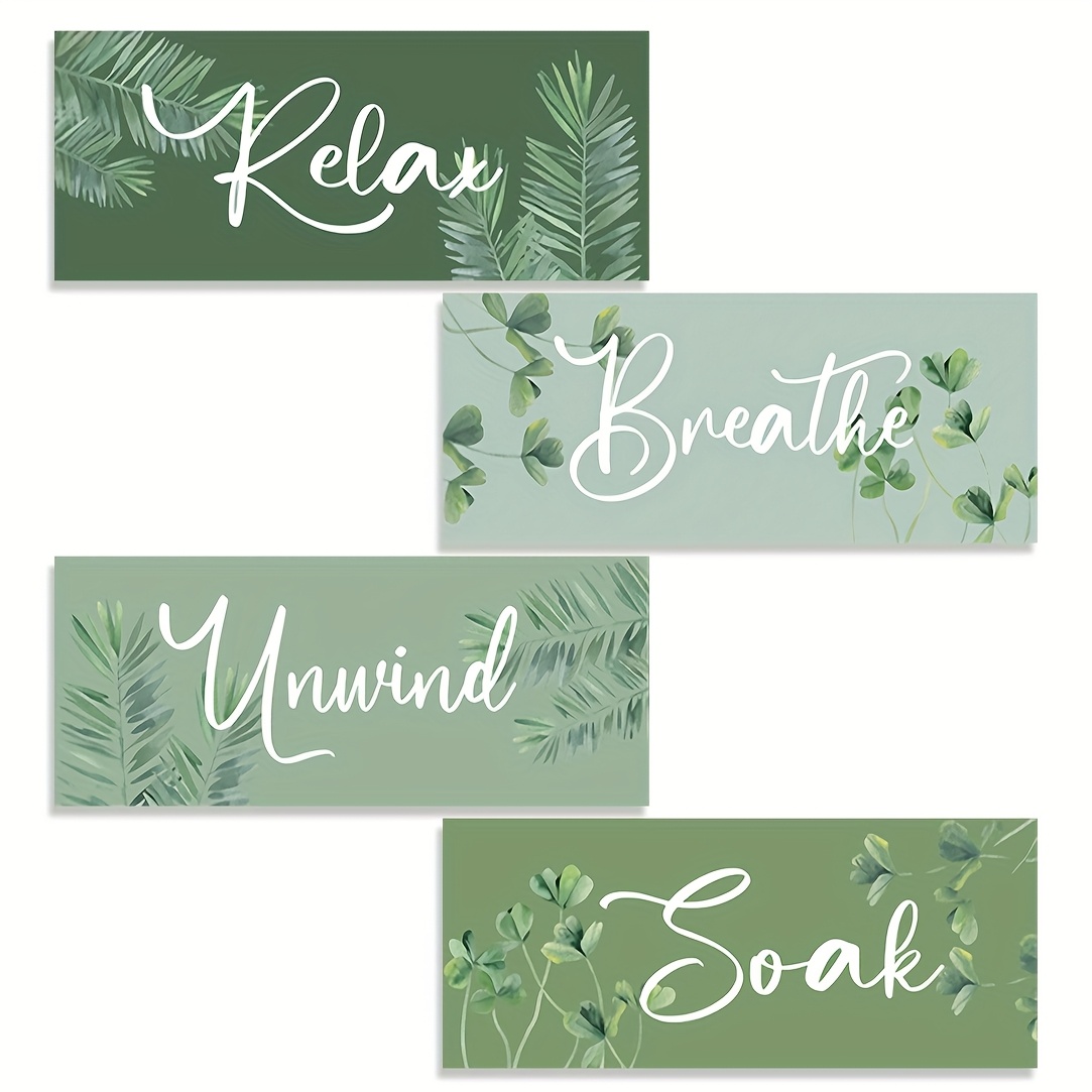 TEMU 4pcs Décorations Murales de Salle de Bain Vert Sauge Cadre Relax Soak Détendre Panneau Rustique Accessoires de Salle de Bain Vert Sauge pour