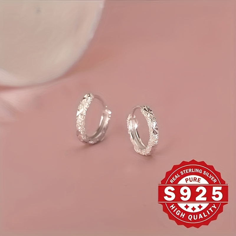 

925 Pure Silvery Earrings For Women - Elegant Small Diameter Frosted Glitter Earrings, Hypoallergenic, Suitable For And Gifts, Christmas Season Jewelry