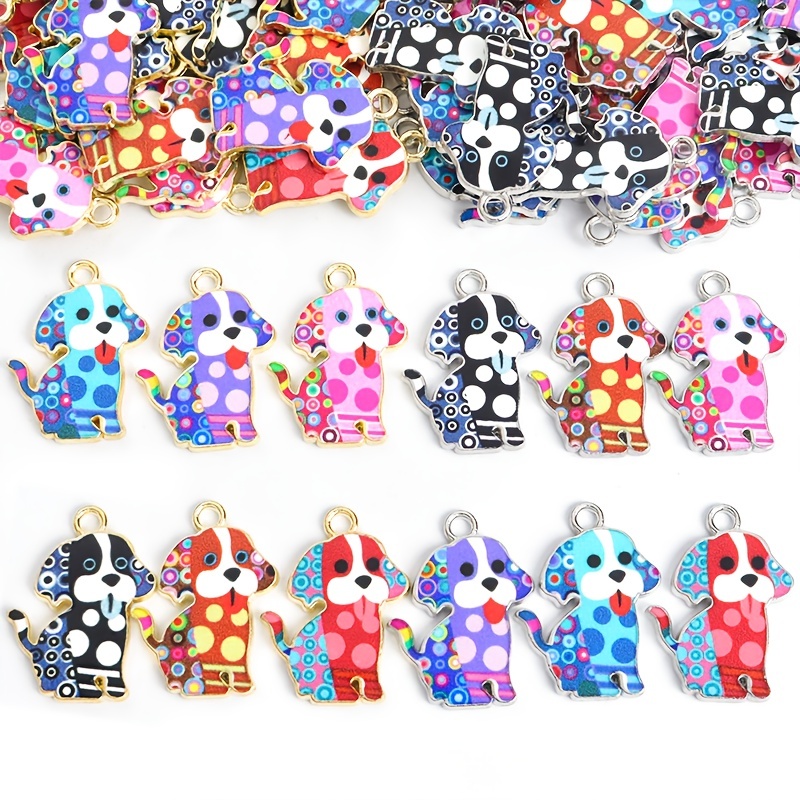 

10pcs Creative Printed Puppy Enamel Pendants - Bohemian Style Accessories Funny Necklace Earrings Keychain And Projects Diy Cute Poodle Alloy Pendants - For Decoration For Dog Lovers