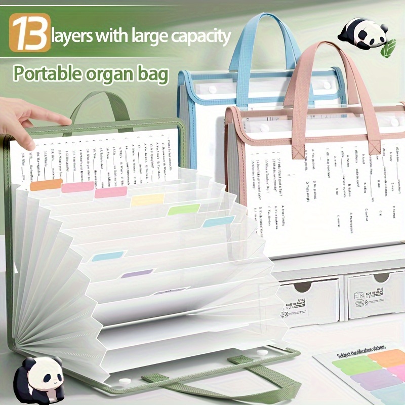 

1pc Organizer With 13 Pockets - Handheld Accordion Document Folder With Button Closure And Tabs - A4 Letter Size Portable File Wallet For Office, Home, And Travel - Contemporary Style Abs Plastic