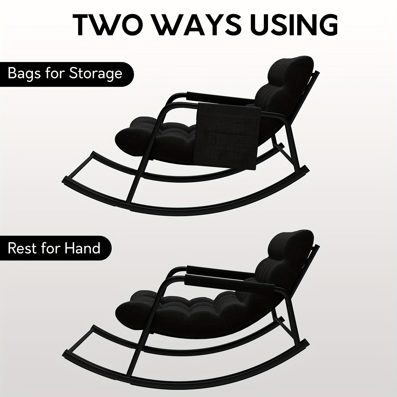Outdoor & Indoor Oversized Rocking Chairs, Modern Metal Lounge Rocking Chair with Thick Cushions, High Back Rocker Chair for Living Room, Patio, Porch, Garden, Backyard