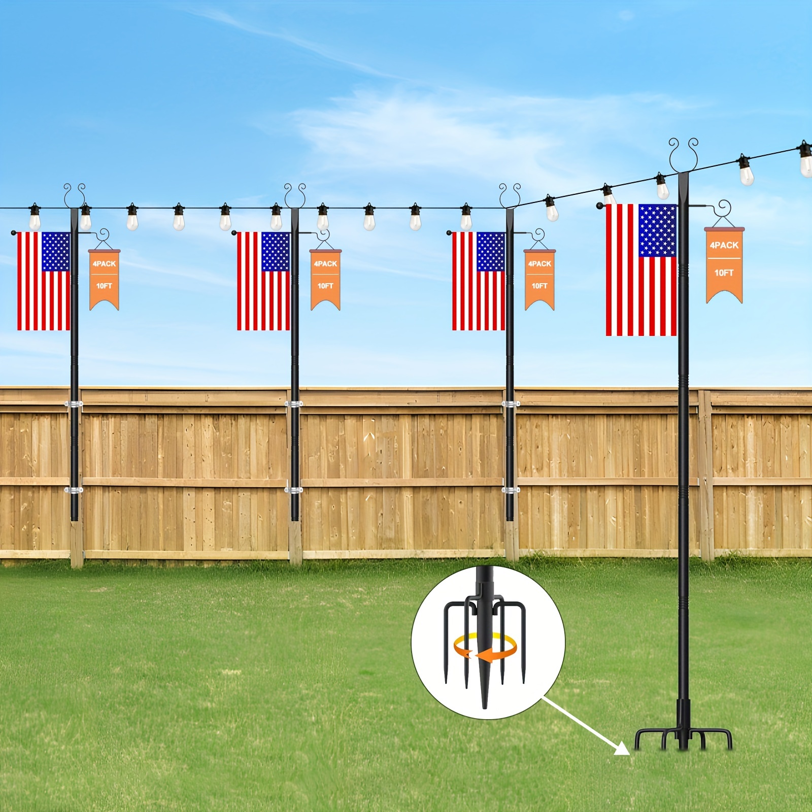 

1 Set Of 2pc, 4pc, 6pc, 1 Lamp String, Lamp Post, With Support For Hanging Other Decorations And Flags. The Outdoor Lamp Post Is Outdoor Gardens, Backyards, Parties, Weddings, And Birthday Decorations