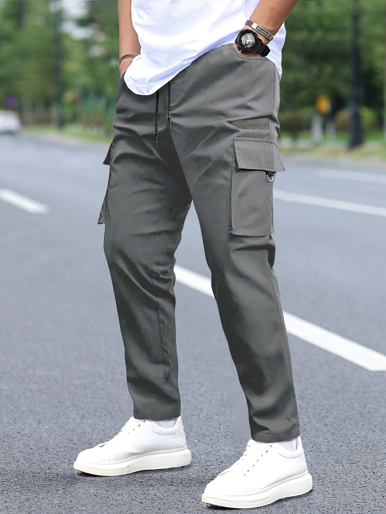 men's streetwear cargo pants drawstring waist multiple - Temu