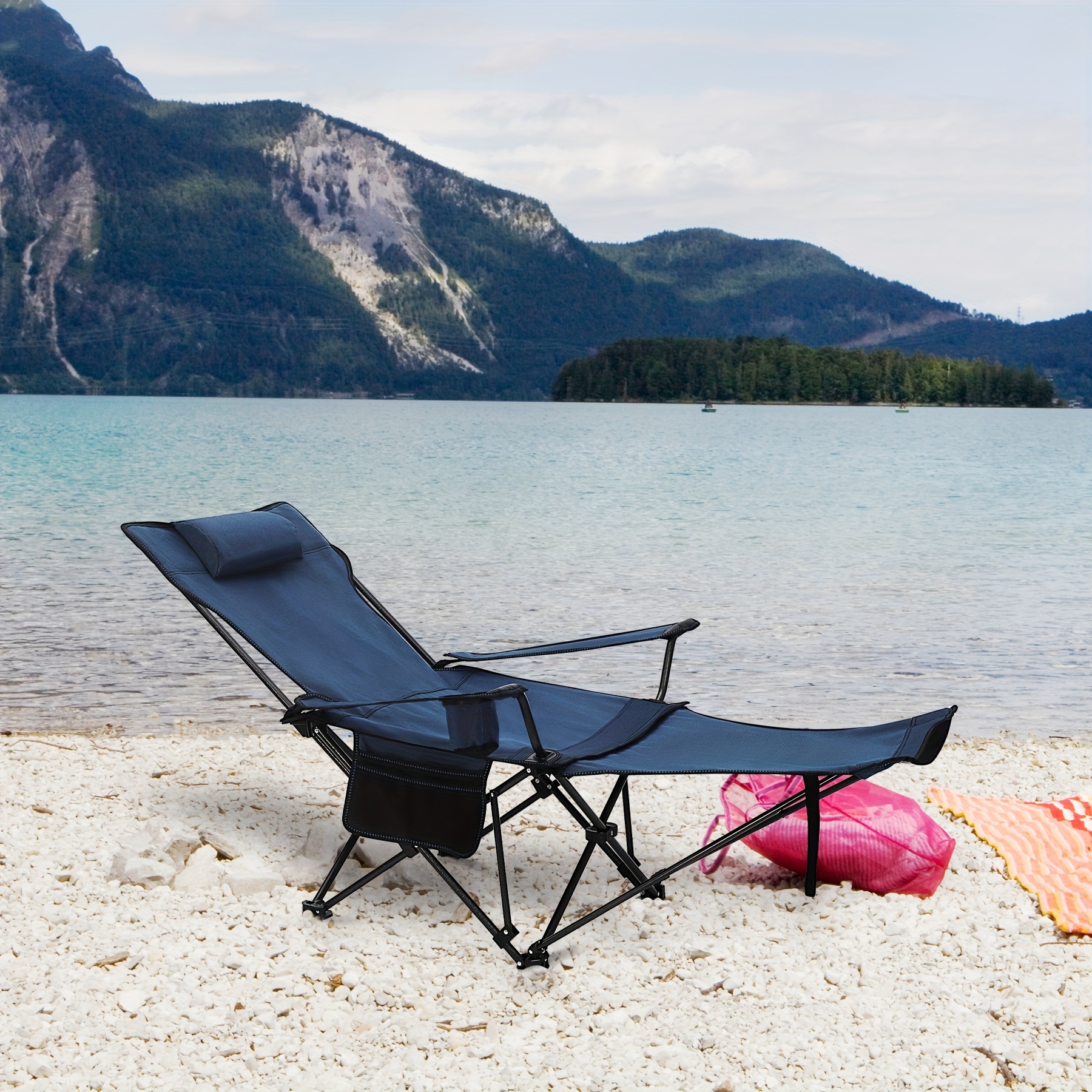 1 stück/2 stücke lounge-stuhl, camping-stuhl, klappbarer anglerstuhl, verstellbarer und abnehmbarer rücken, fußpedal, becherhalter, aufbewahrungstasche, sonnenstuhl,  ,   für wildfischerei im freien, innenhof-schwimmbad, strand, urlaub   und sonnenbaden
