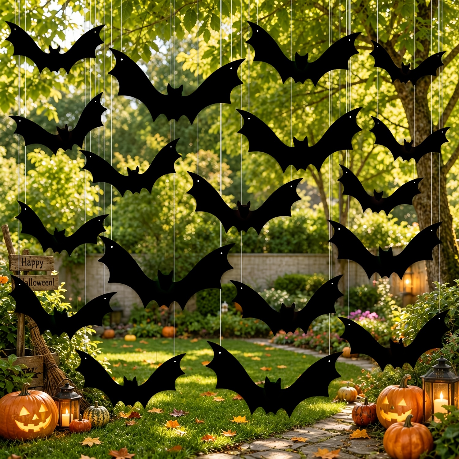TEMU Hanging Bats Halloween Decoration Outside, Large Flying Plastic Bats Outdoor Decor, 3 Different Sizes For Hanging In , Porch, Yard, Lawn, Indoor