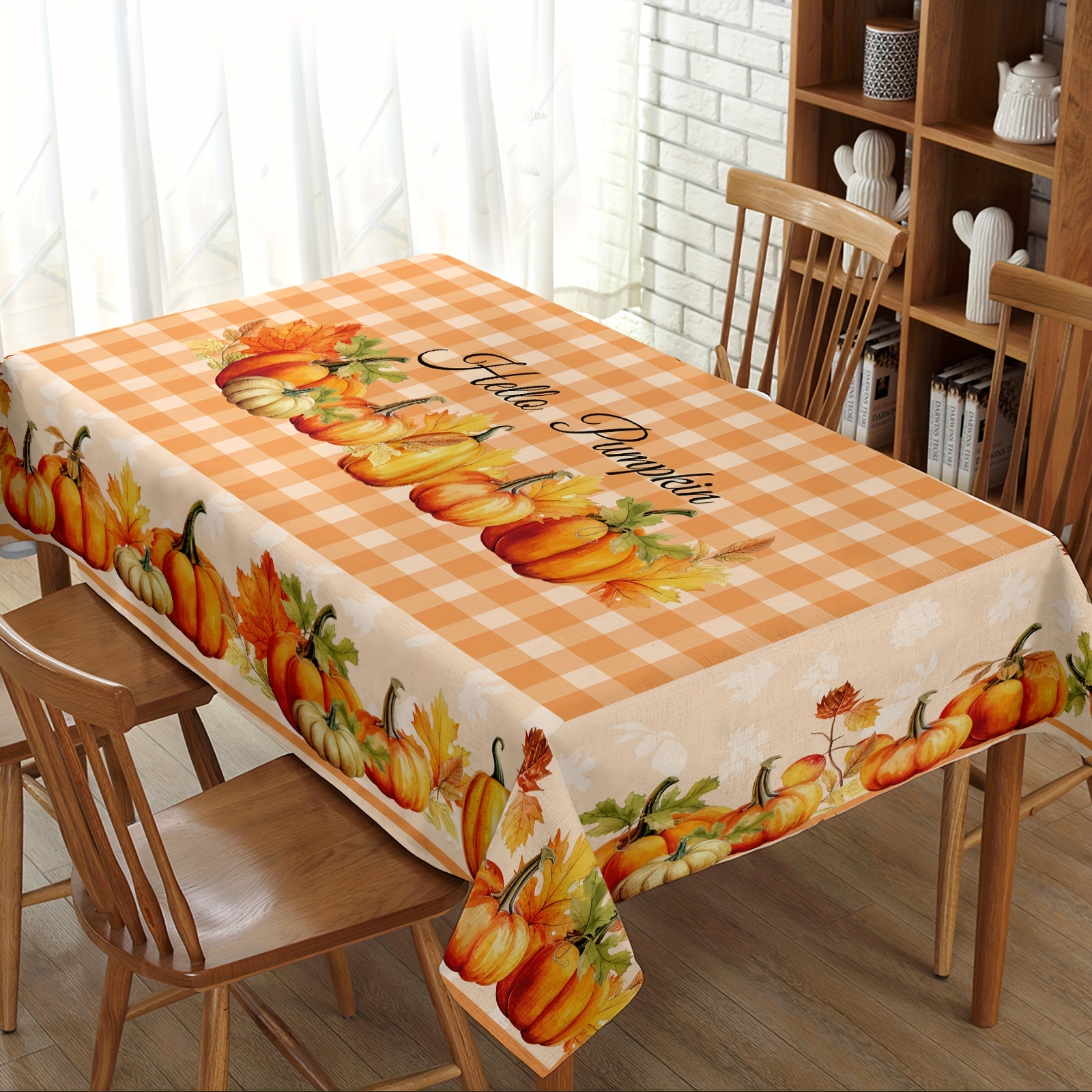 

Autumn Harvest Washable Tablecloth - Polyester, Pumpkin & Maple Leaf Design For Thanksgiving, Fall Dining, Picnics & Parties - Indoor/outdoor Use