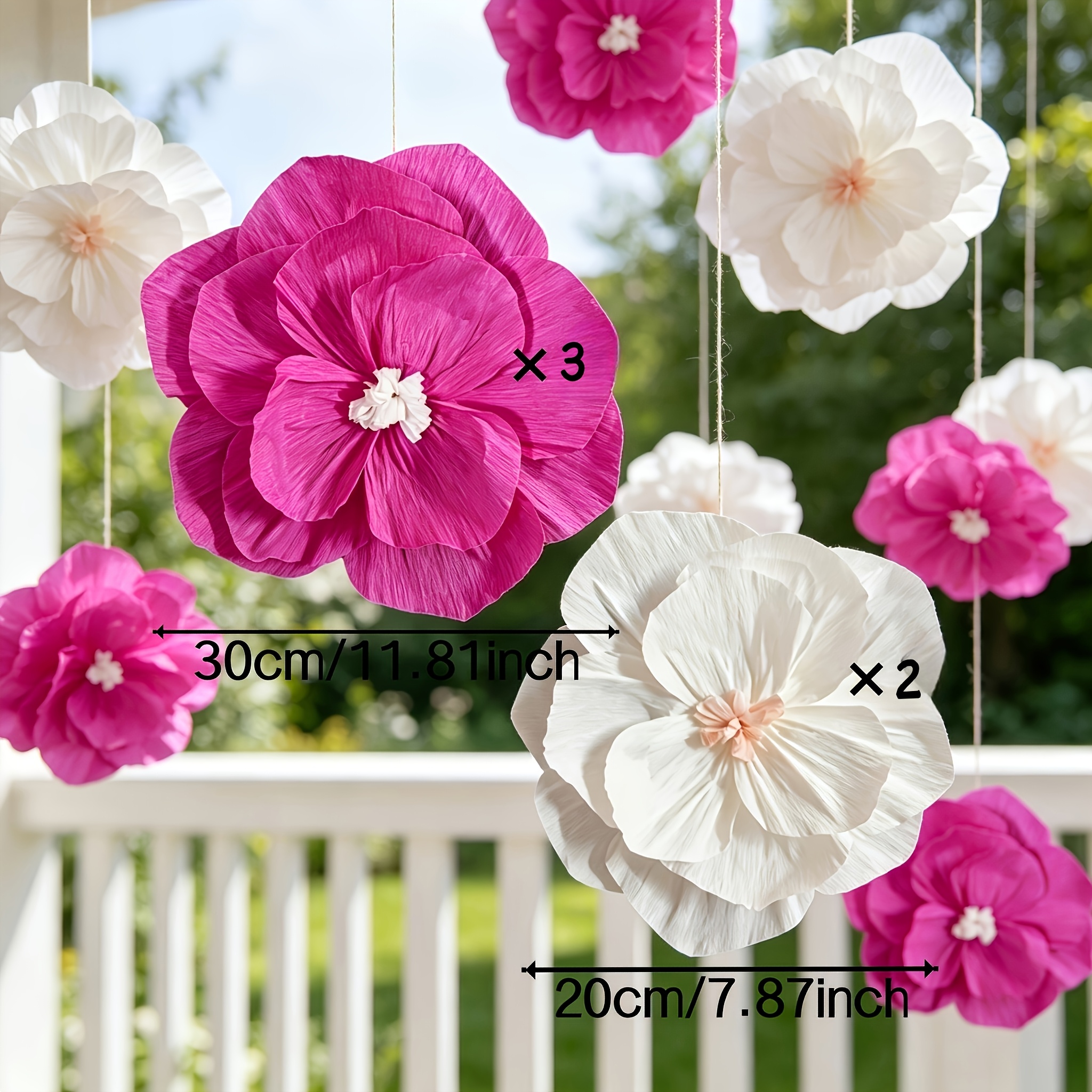 TEMU Large Handmade Pleated Paper Peony Flowers Suitable For Diy Wedding, Birthday, Valentine's Decor - White & Rose Red Artificial , Realistic