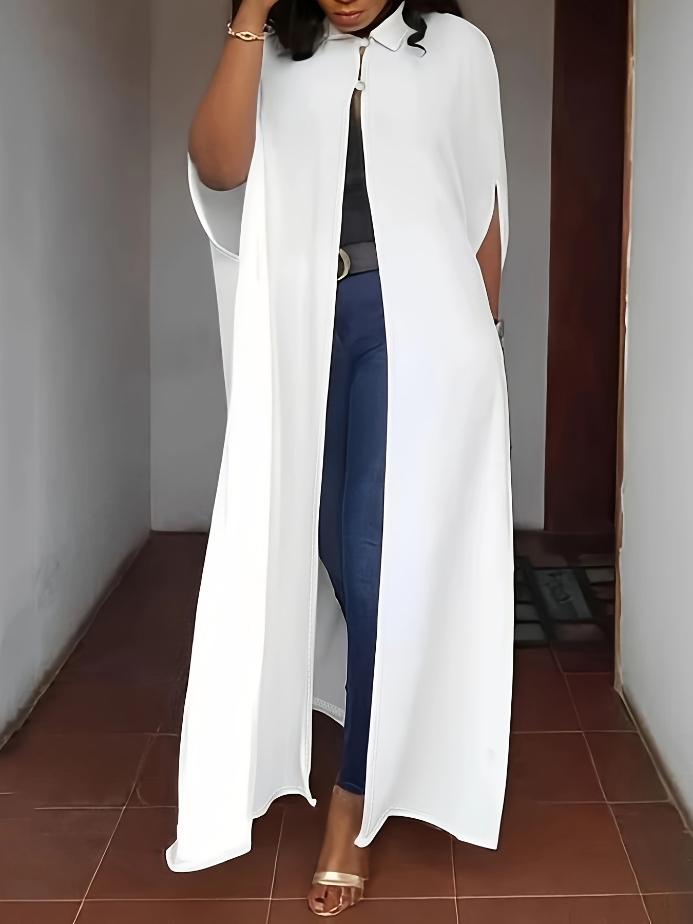 plus size womens elegant white split hem cape tunic batwing Temu