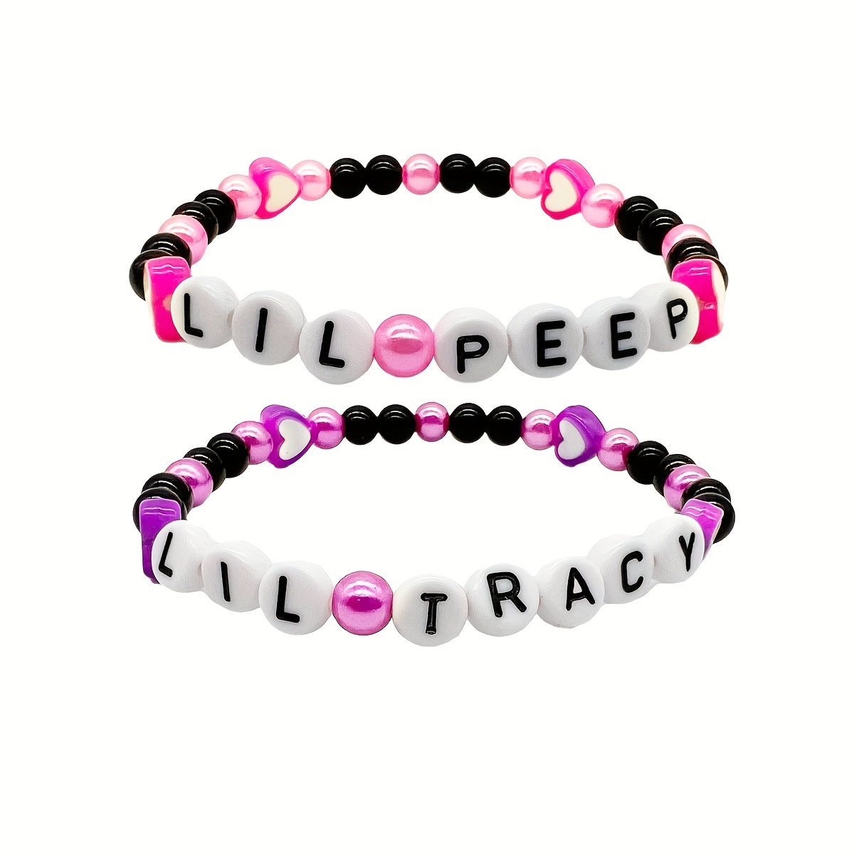 

Lil Peep & Lil Beaded Bracelets: Festive Party Accessory For Music Lovers - Soft Tone Beads, Heart Motif, Suitable For Year-round Events