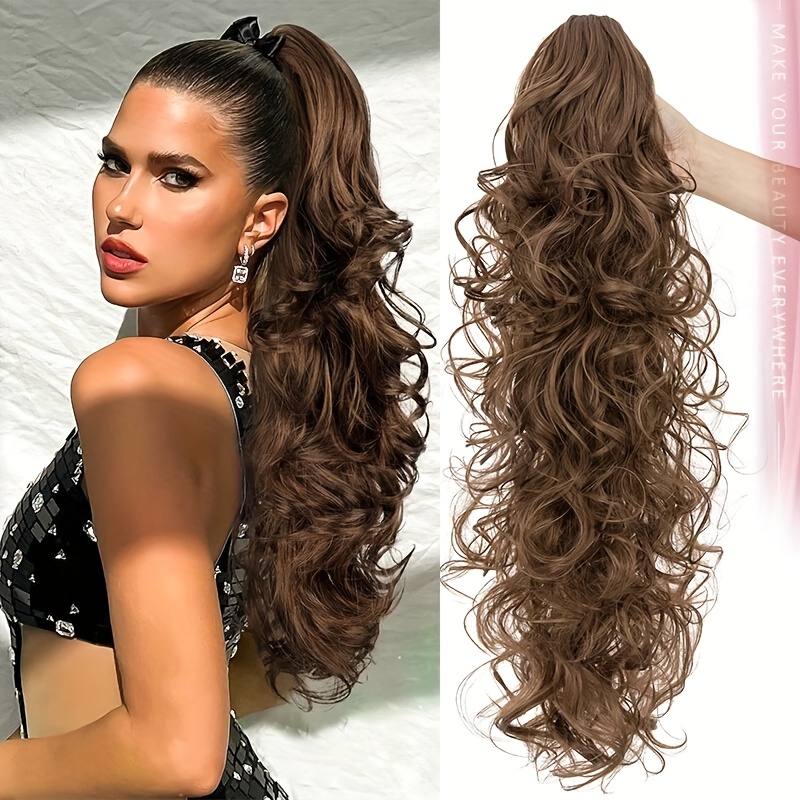 1pc elegant 24 long curly wave ponytail extensions with claw clip synthetic smooth natural look for women   for daily use parties weddings birthdays holidays ponytail hair extensions wedding hairpiece naturallooking hairpiece details 1
