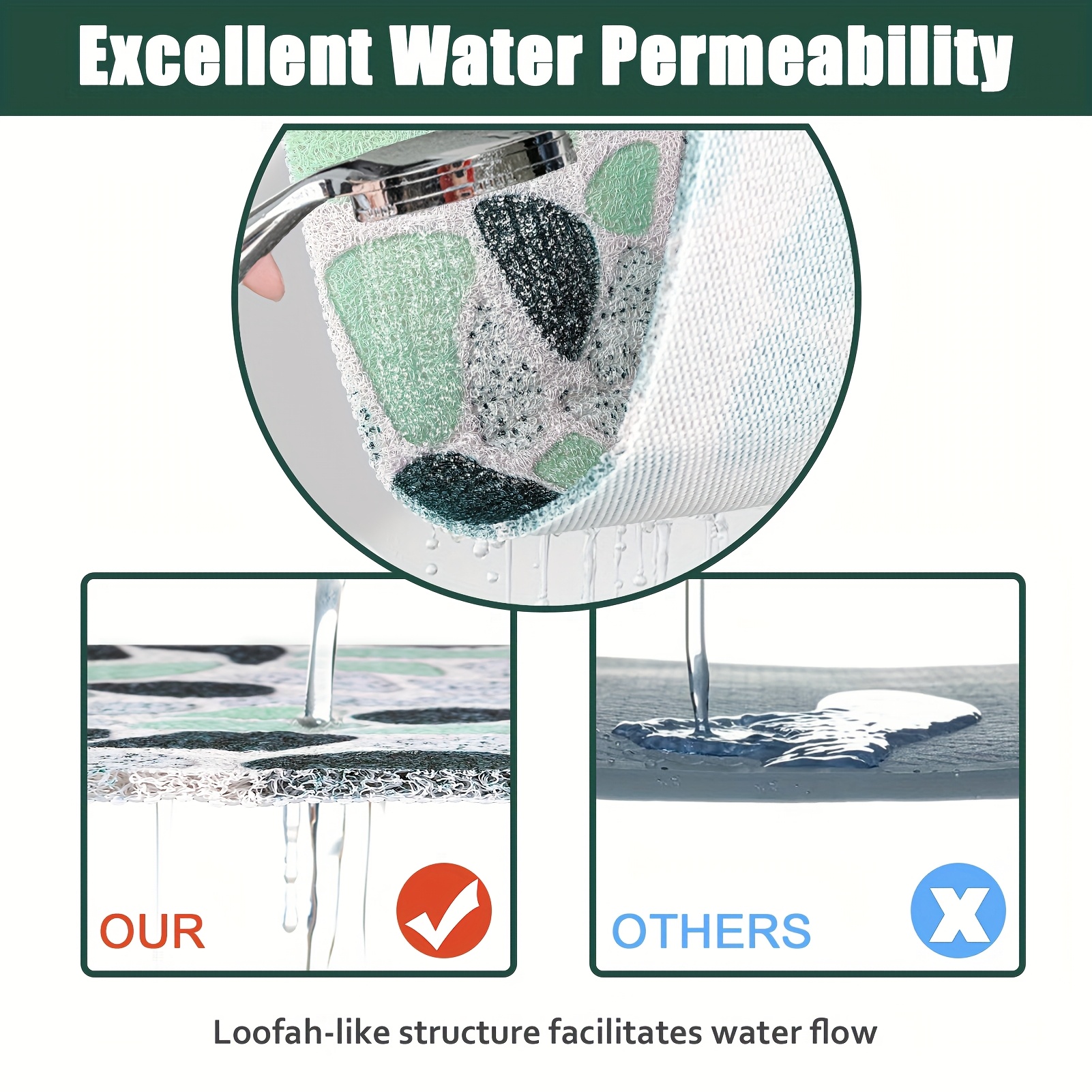   design hollow high quality bath mat with drain holes quick dry non slip shower mat soft and comfortable pvc loofah massage bath rug for   Product details 3