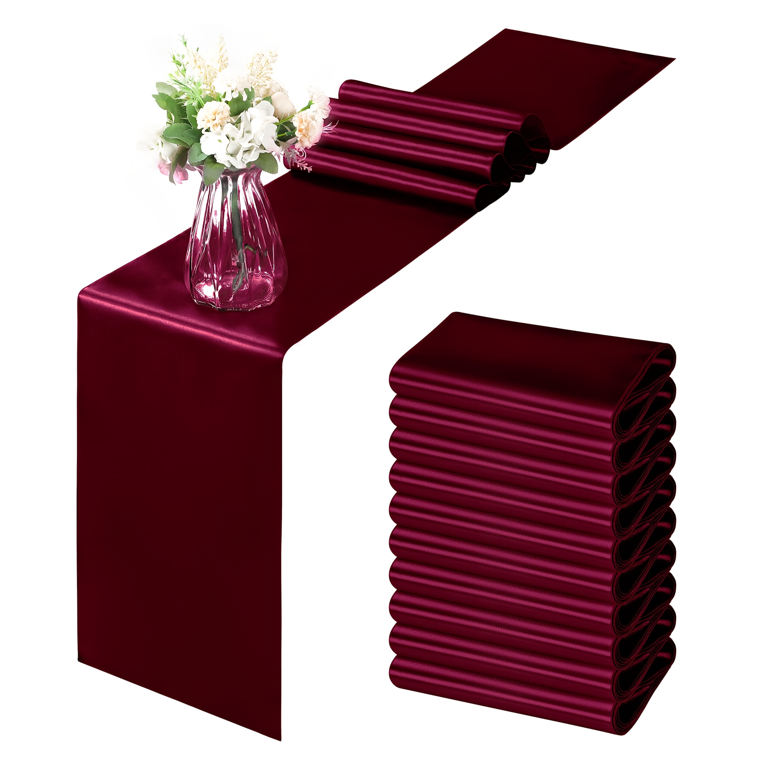 TEMU 9 pièces de nappes de table en satin, tissu en polyester, bords surmontés, idéales pour , les fêtes d'anniversaire, les banquets, les événements