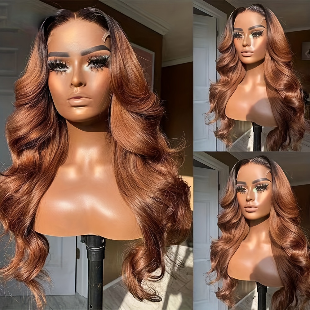 

13*4 Inch Brown Lace Front Wig Body Wave Synthetic Heat Resistant Fiber Ombre Long Wavy Glueless Lace Front Wigs For Women