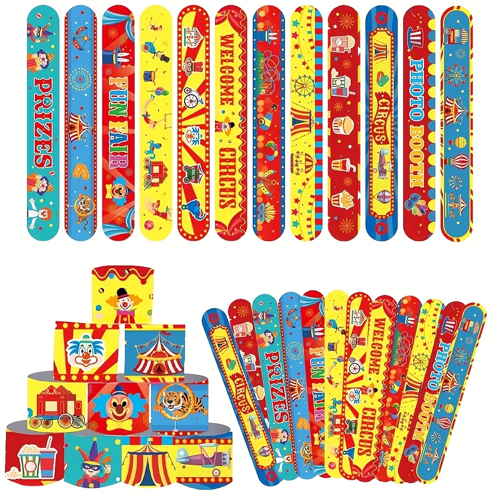 

24pcs Vibrant Circus-themed Snap Wristbands - Plastic Slap Bands With , & More - Ideal For Party Favors, Carnival Prizes & Fun Gifts