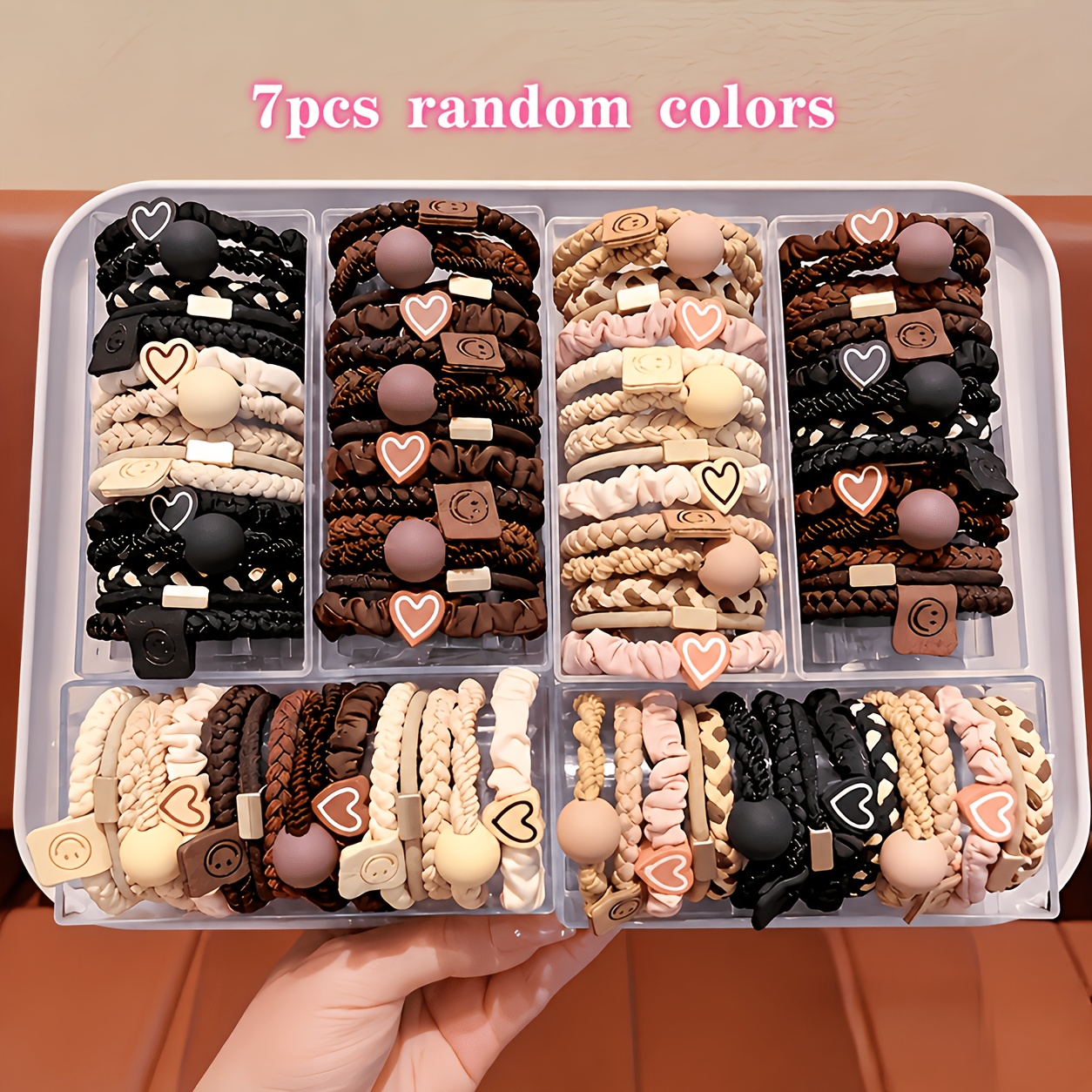 TEMU Random Color Bohemian Style Women's Hair Tie Set - -shaped Charm And Beaded Elastic Headband, Suitable For All Hairstyles, Perfect For Ponytails