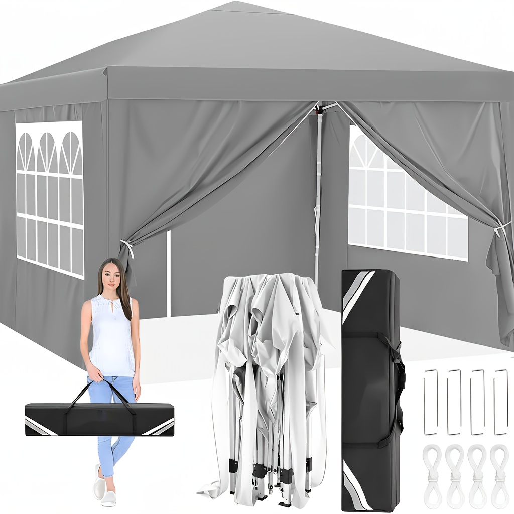 TEMU Toldo tipo carpa abatible de 3x6m a 3x3m con 6 paredes extraíbles (tela Oxford 420D), bolsa de transporte y accesorios, fácil de transportar y ,