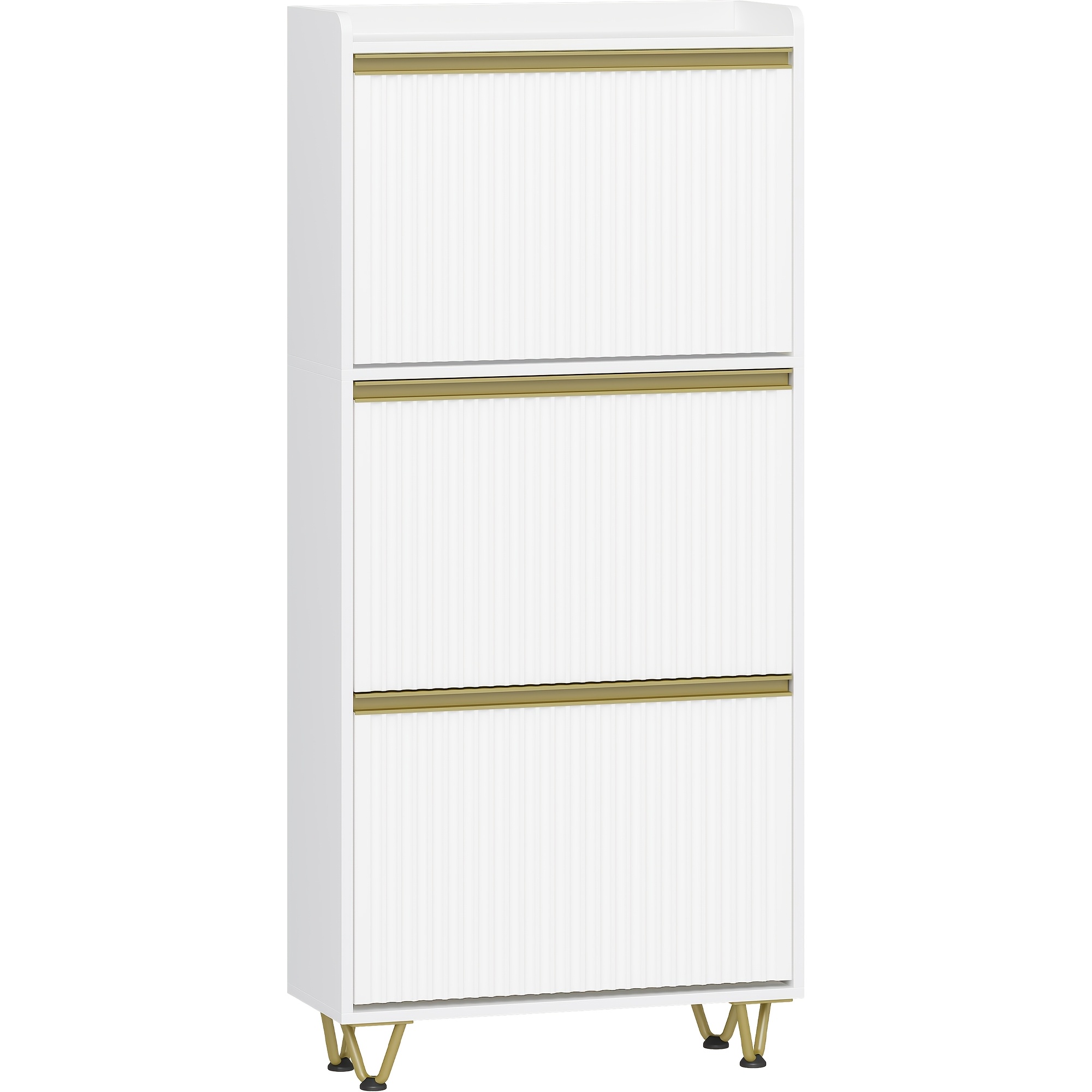 Shoe Cabinet With 3 Flaps, Narrow Wave-shaped Door Leaf, Adjustable, 16-18 Pairs, Shoe Chest Of Drawers For Entrance, Hallway, Wardrobe, 24 X 60 X 146.5cm