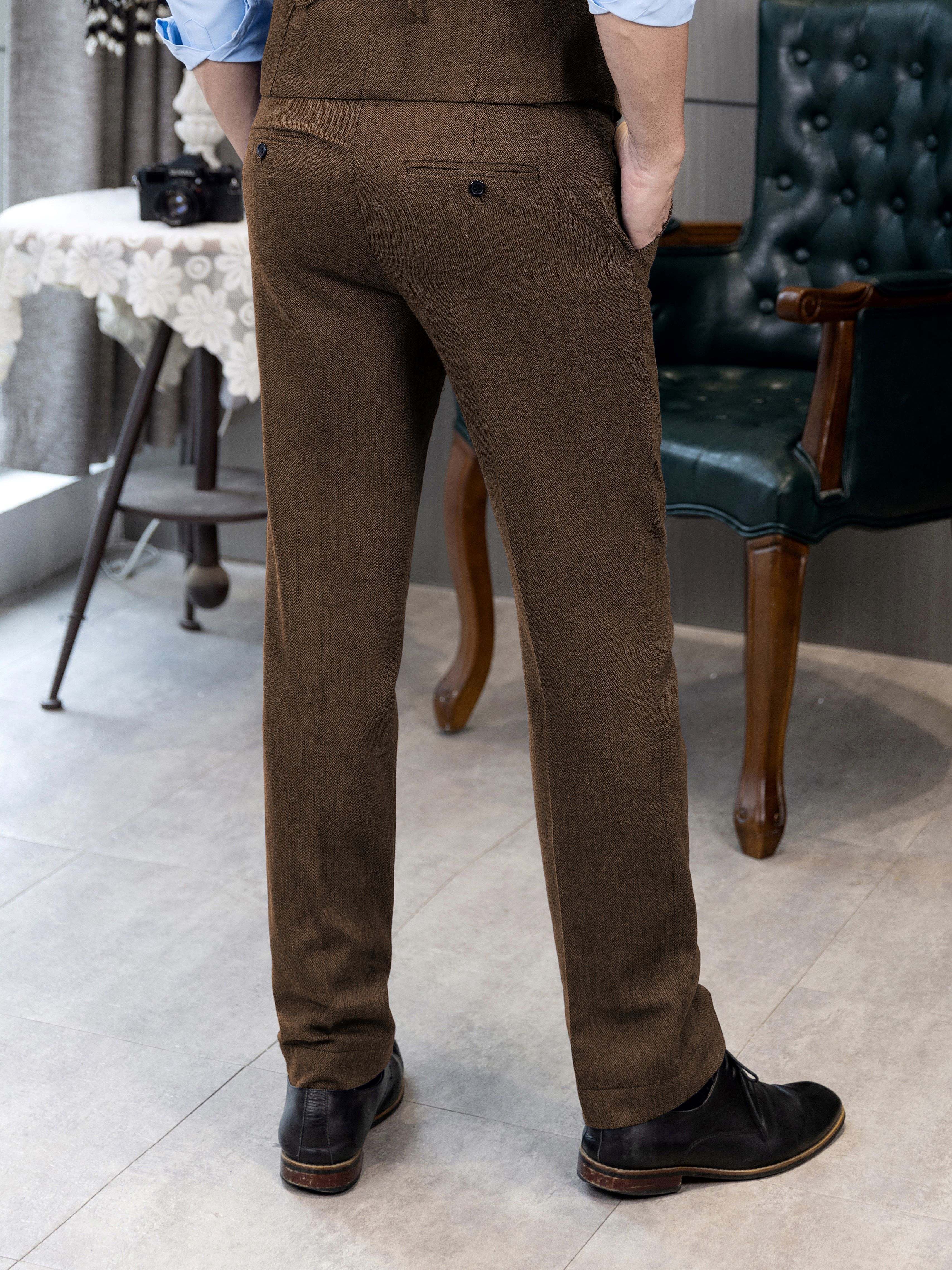 vintage style herringbone tweed dress pants - Temu
