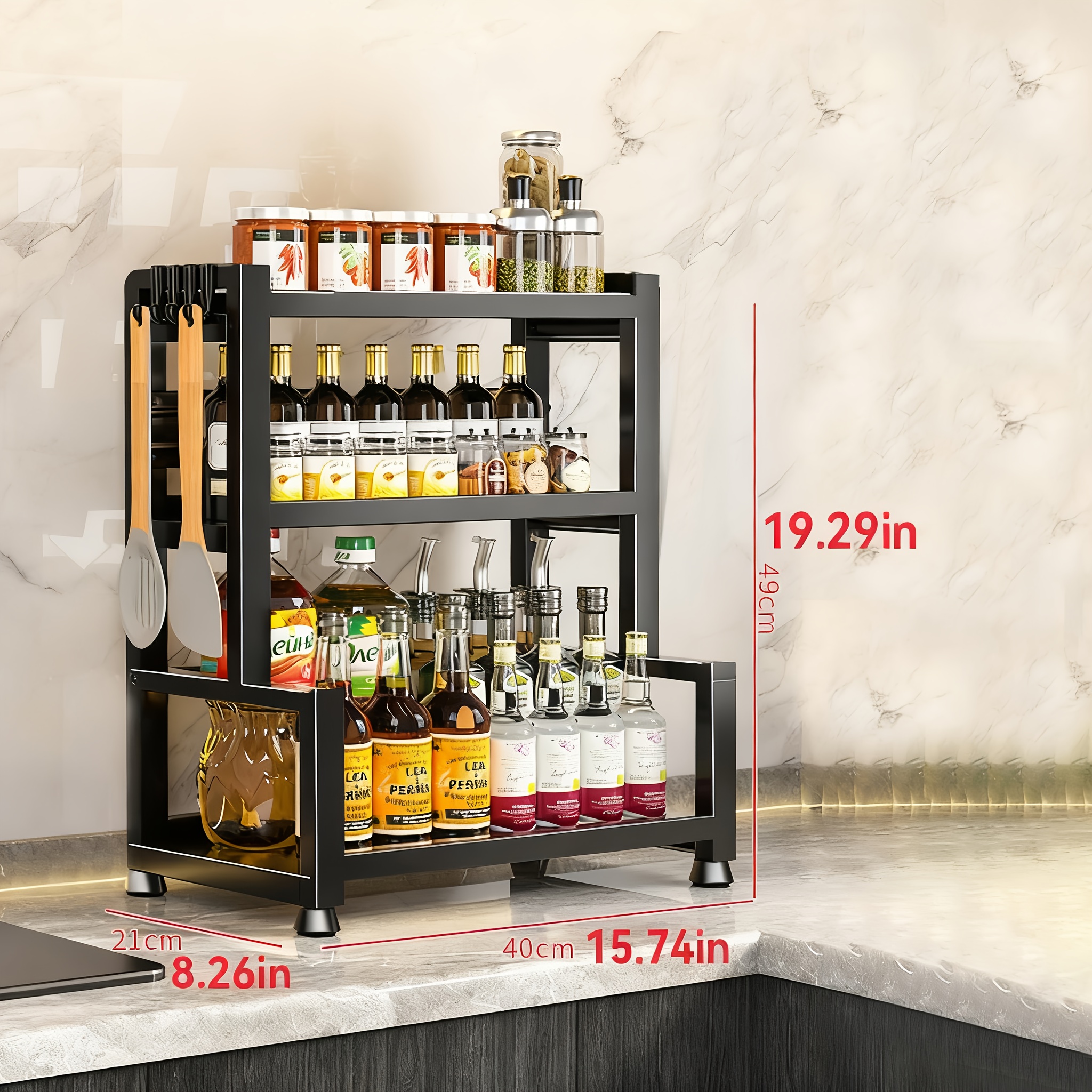 Image of 2-3 Adjustable Metal Condiment Storage Boxes, Multi-functional Kitchen Storage Rack, Kitchen Organizers And Storage, Easy Kitchenware, Sturdy Frame/hook Structure