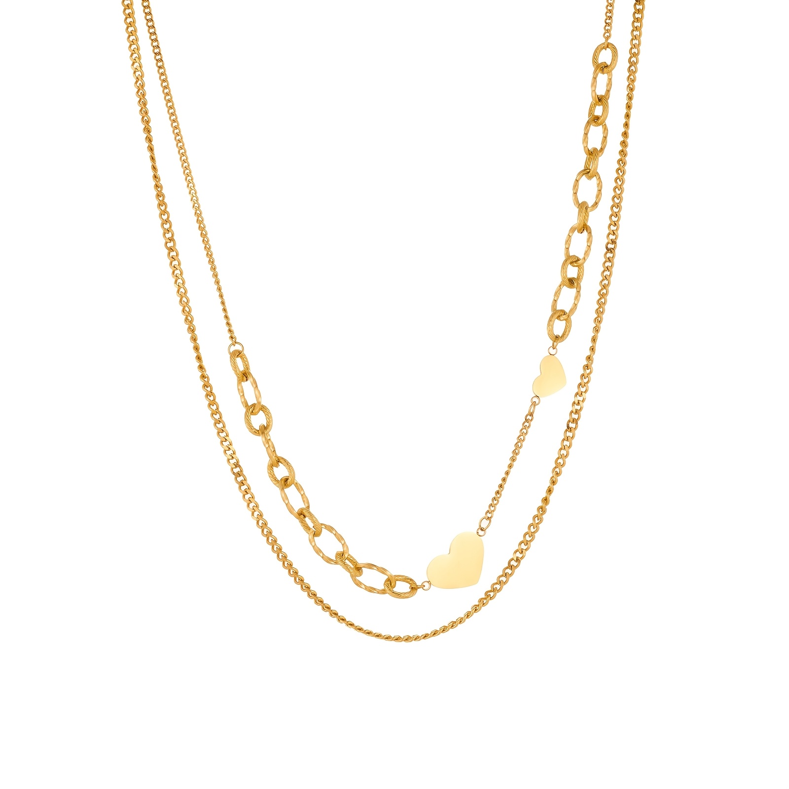 Women's Golden Double-Layer Love Necklace, Trendy Heart-Shaped Pendant