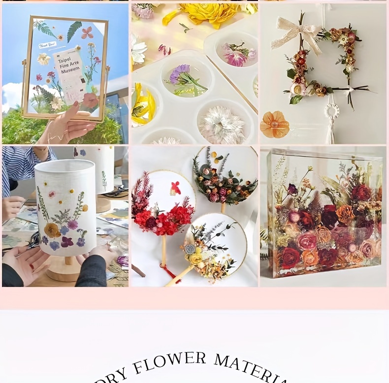 Preserved Flower DIY Kit with 8-10 Types of Flower Materials, Photo Frame, Folding Fan, Candle, Aromatherapy Flower Materials, Handmade Soap, DIY Straw Hat Material Kit, Surprise Gift
