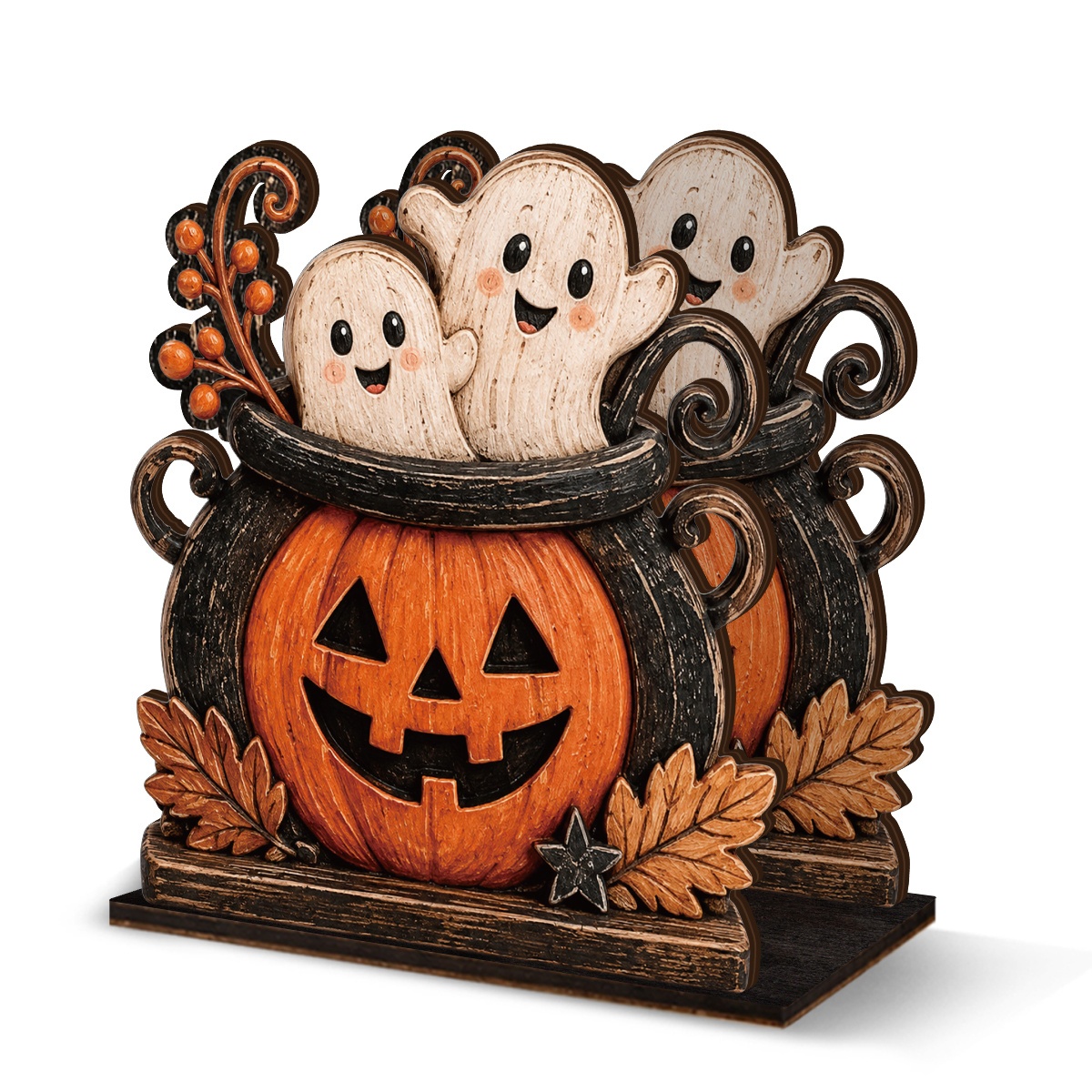 TEMU 1 Wooden Napkin Holder, Distressed Pumpkin Pot With Cute And Maple Leaf Design, Rustic Farmhouse Halloween Party Kitchen Dining Table Napkin