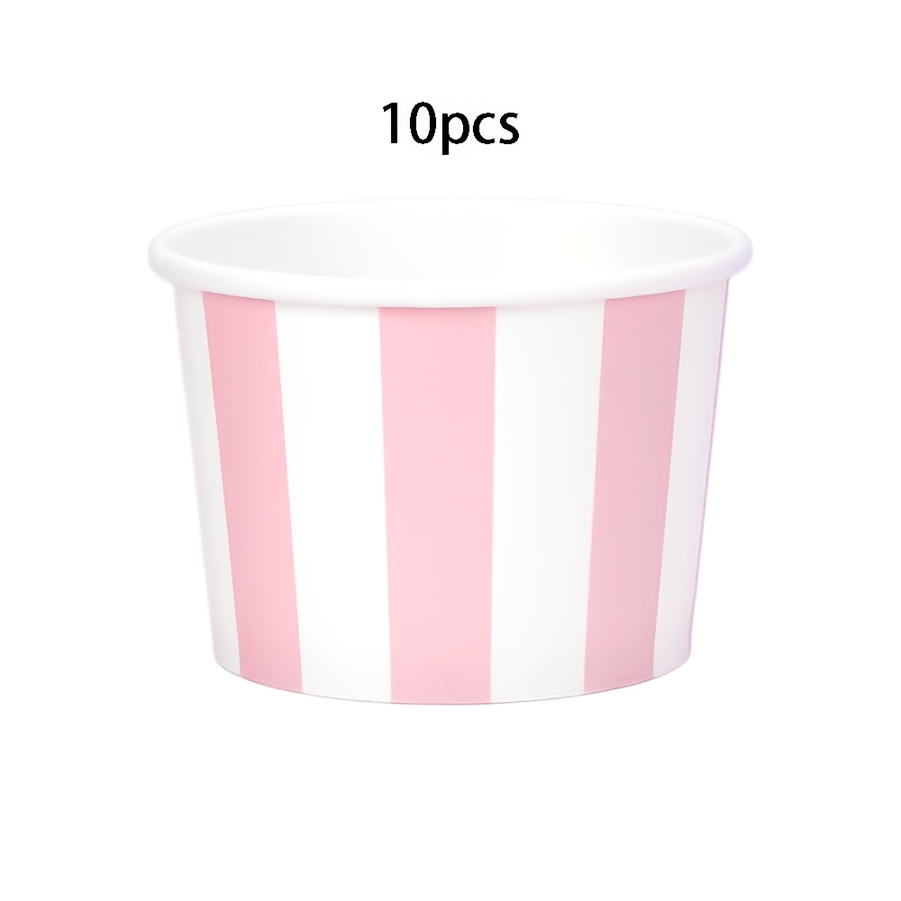 E-shop 10 Stück Rosa Gestreifte Eisbecher Weiße Hellrosa Dessert-Pappbecher Snackschale für Heiße oder Kalte Speisen Partyzubehör Leckerli-Becher Küche