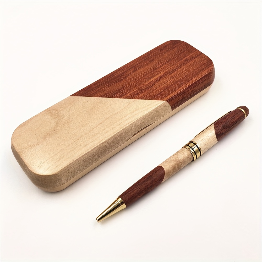 TEMU Luxury Handcrafted Wooden Ballpoint Pen Set With Display Case - & Women, Writing Instrument With Twist Closure