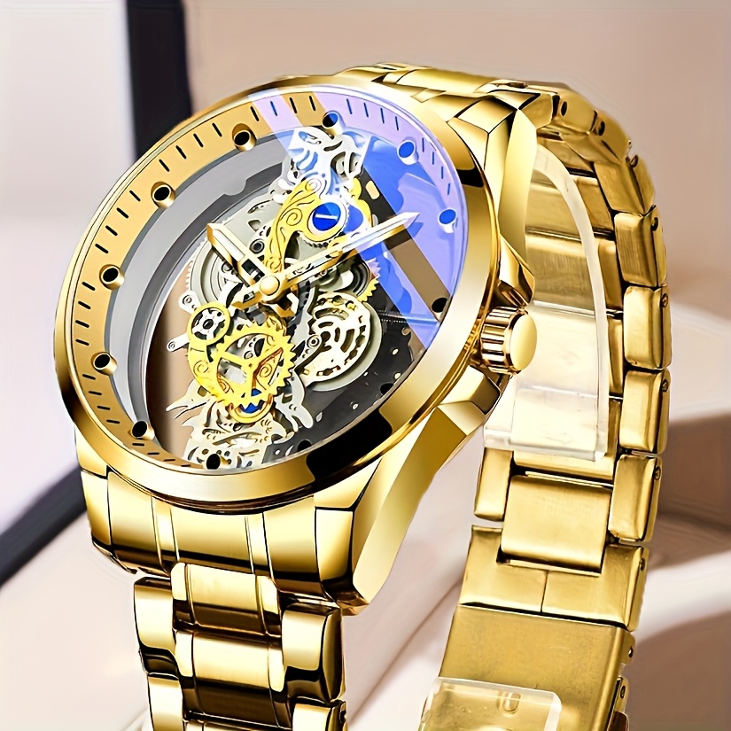 1pc Men'S Transparent Double-Sided Hollow Quartz Watch Men'S Glow Watch, Ideal Choice for Gifts