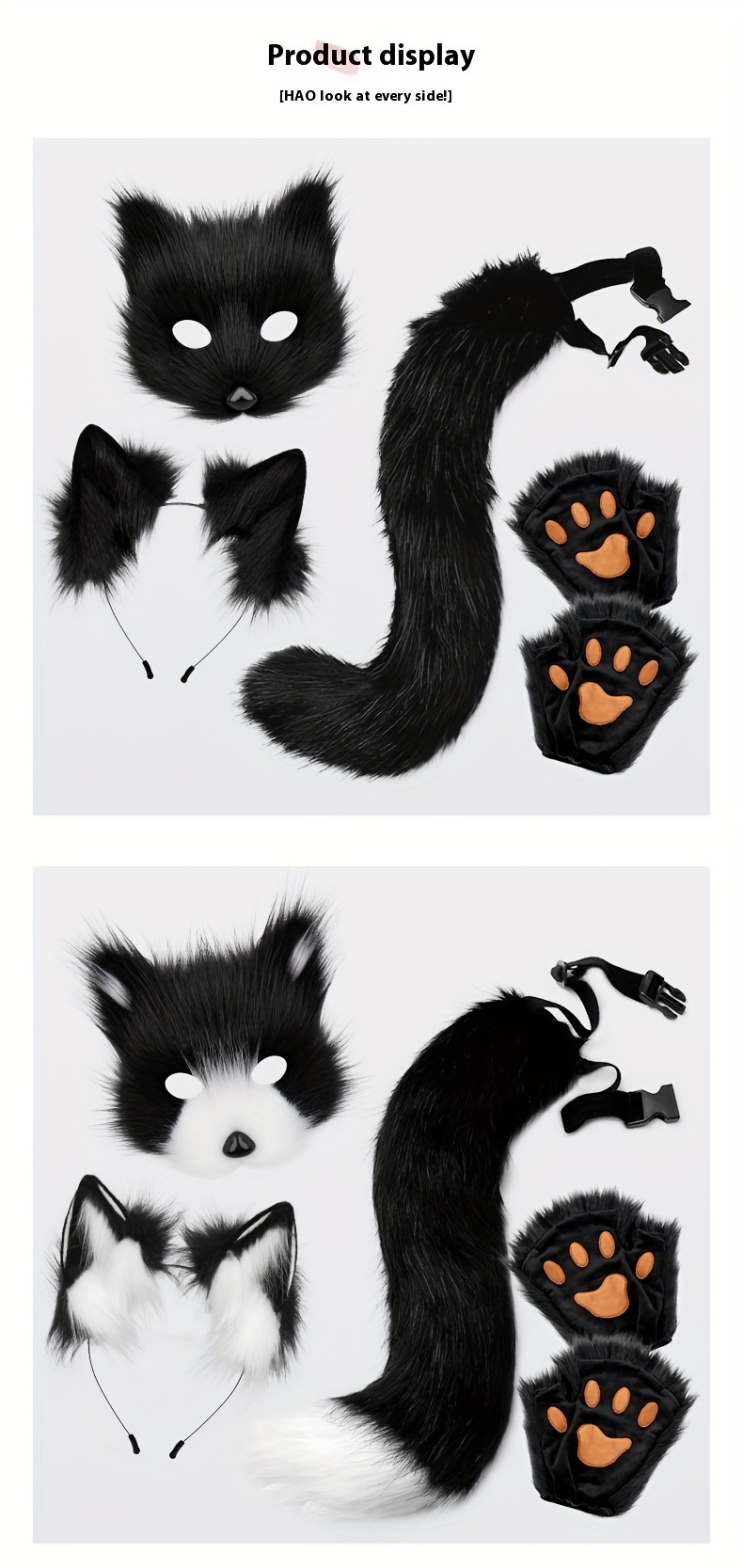 Déguisement Oreilles Et Queue De Renard - Bandeau élastique Et Queue Attachable Pour Cosplay, Fêtes Et Carnaval - 14