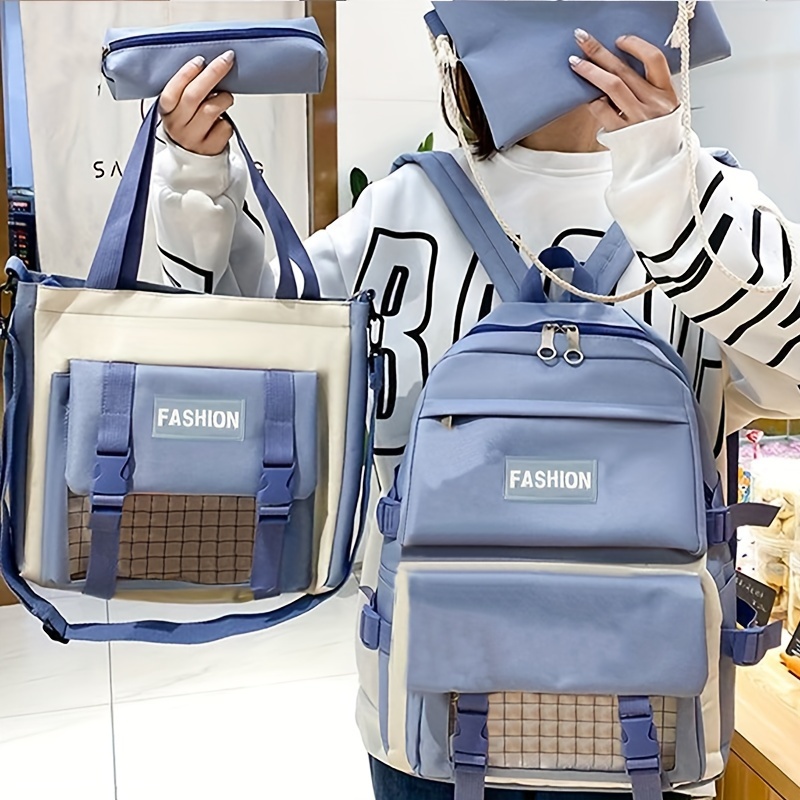 

4pcs South Korean Ins Schoolbag Male And Female Students Campus Harajuku Backpack Japanese Cute Backpack Four-piece Set [pull Head Random]