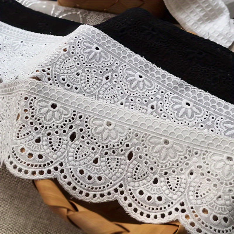 

Fine Cotton Lace Edging In White, Black, And Beige - Perfect For Diy Projects And Clothing Accessories