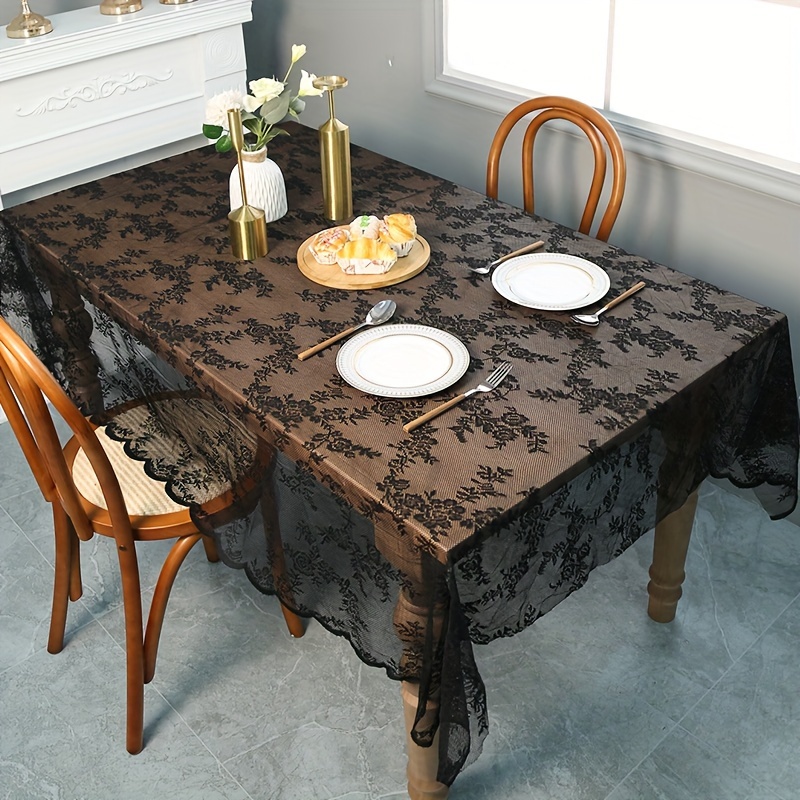 Tablecloth Vintage Hollowed Knitted Table Cover White Black - Temu Portugal