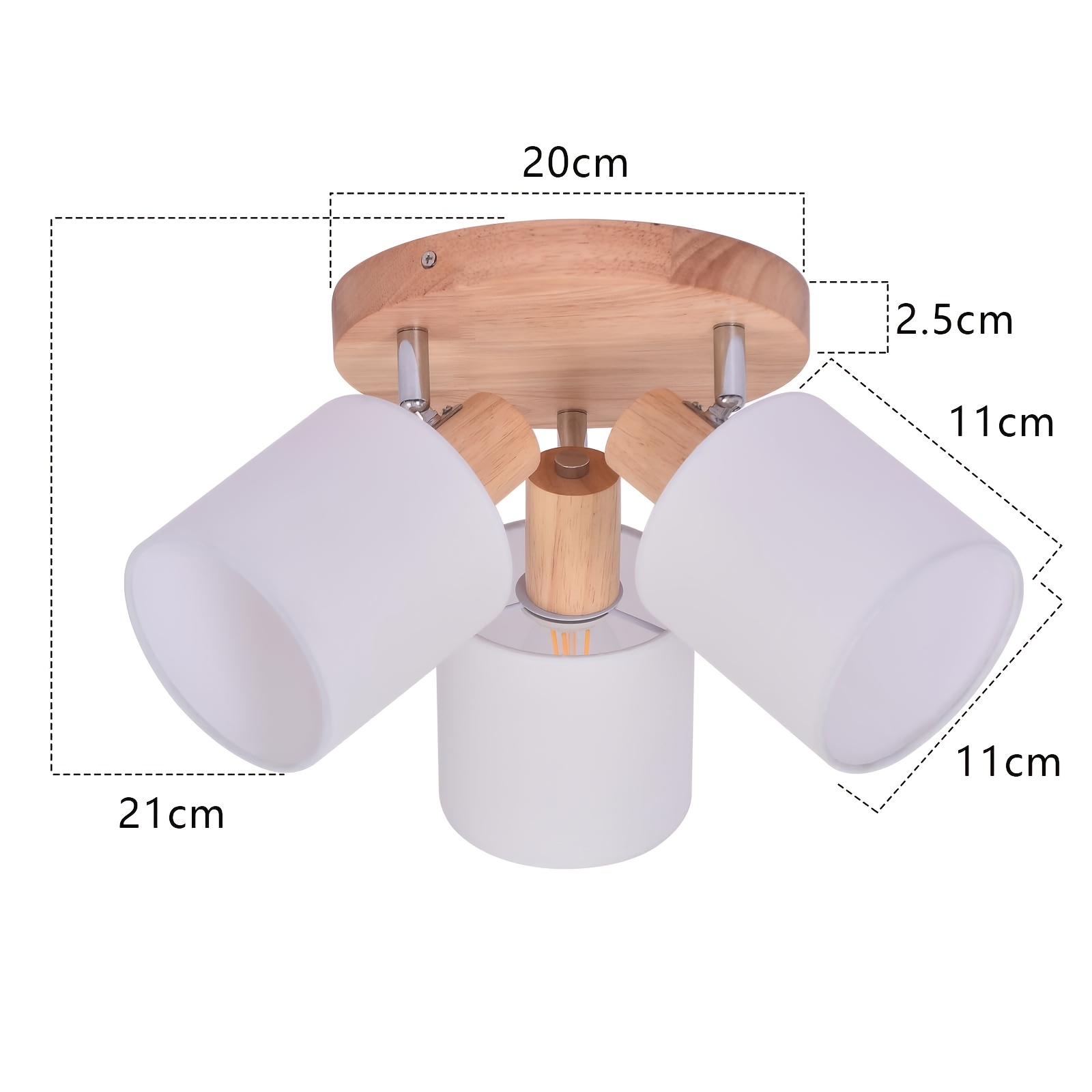 Image of 3-head Ceiling Spotlight, Round Wood Led Ceiling Light, E14 Spotlight, 350° Swivel Adjustable, For Kitchen, Living Room, , Hallway (bulb Not Included)