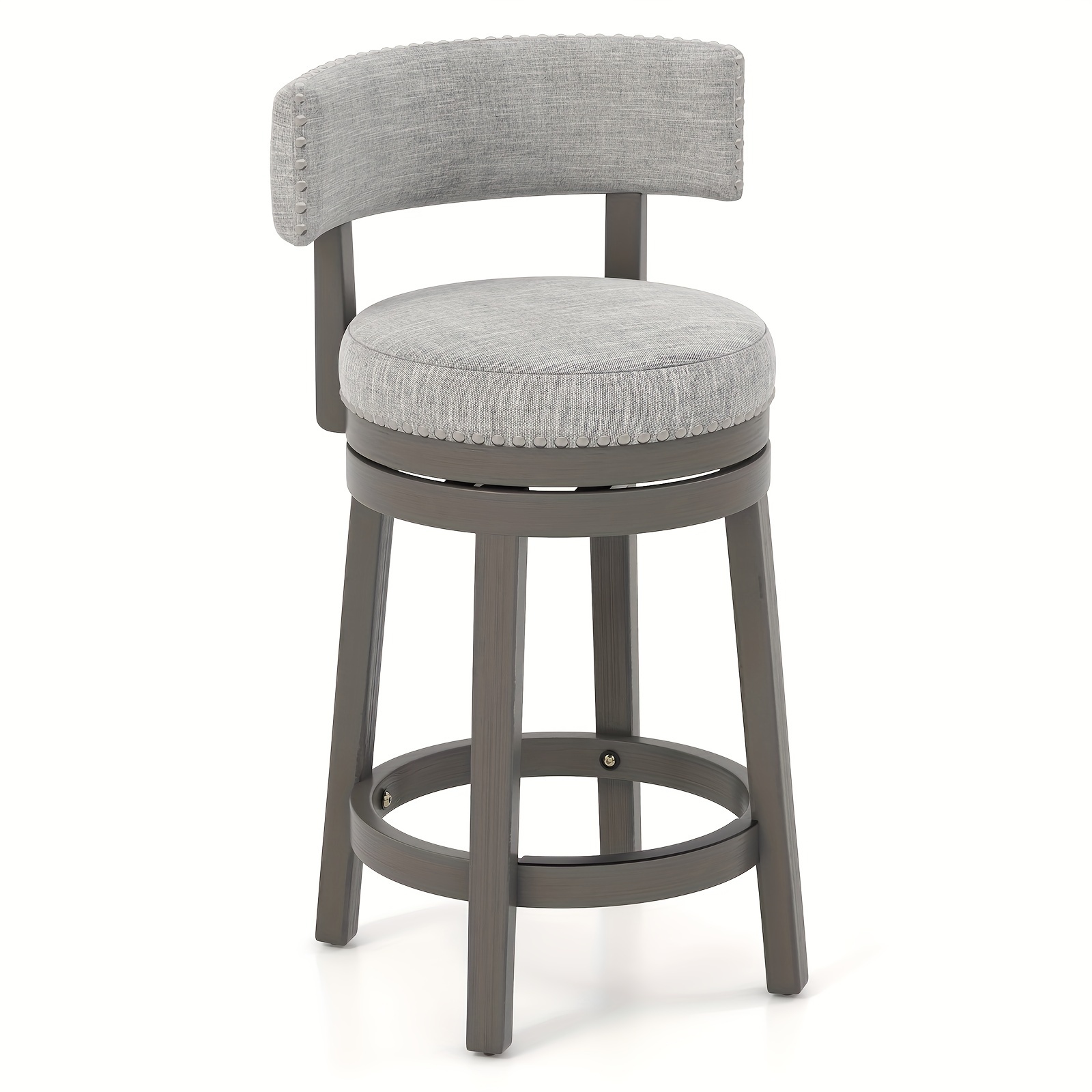 

1pc, Upholstered Swivel Bar Stool, Grey Wooden Counter Height Kitchen Chairs With Backs, High Weight Capacity, For Home Bar & Dining Room Decor Portable Bars Chair